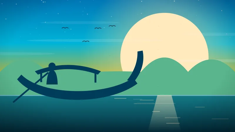 Boracay travel guide — outrigger boat off the island coast at a bright sunset, Philippines